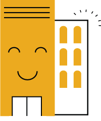 Illustration of an apartment building smiling
