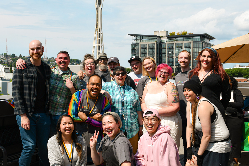 Plymouth Housing staff gathered to celebrate Pride in June 2023.