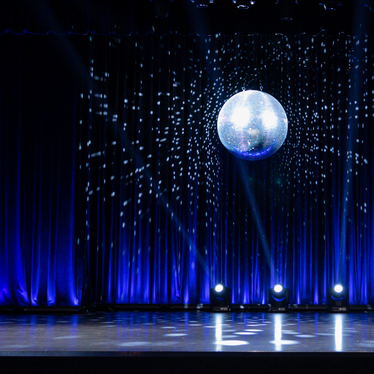 Empty stage with mirror ball