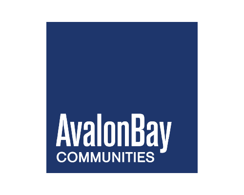 Navy blue square logo with text in the lower right AvalonBay Communities