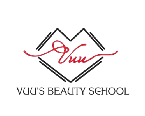 Logo with an angular heart shape outlining the word Vuu in red script font