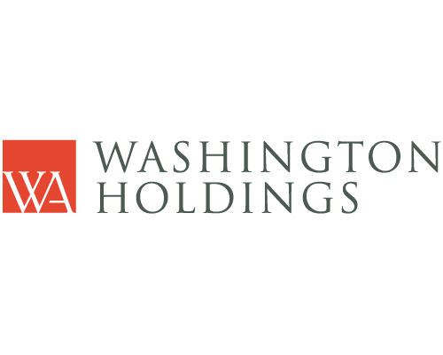 Washington Holdings logo featuring a red square monogram to the left of the business name